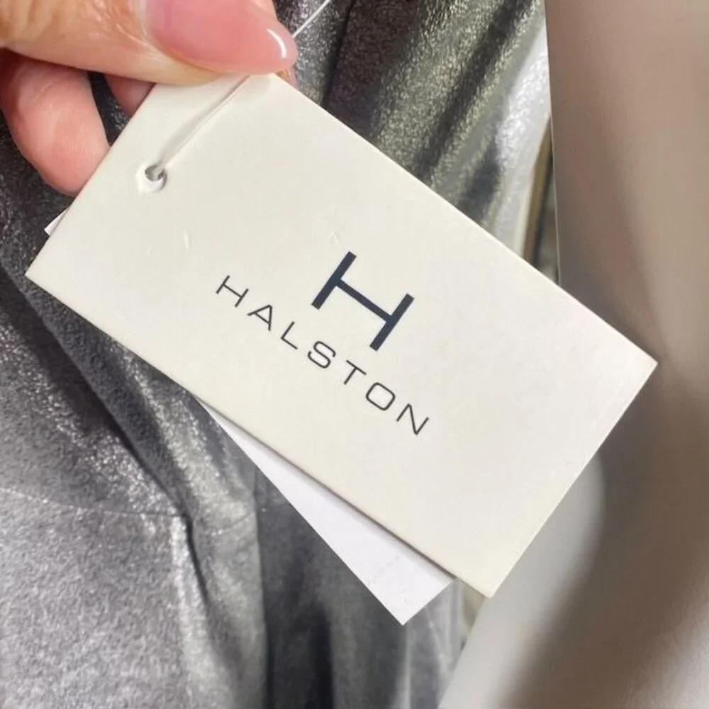 NWT H By Halston Metallic Faux Suede Dress Gunmetal, Size 8 - Picture 8 of 15